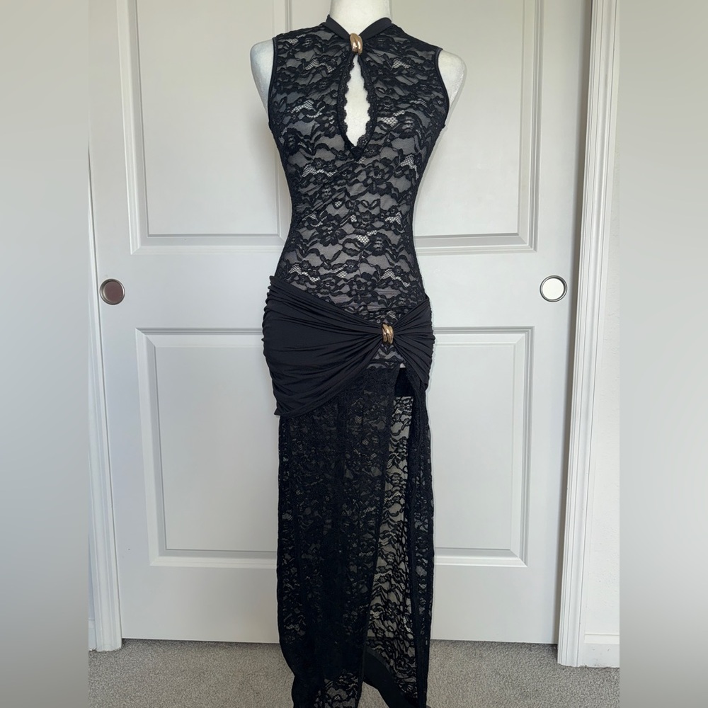 Lace Ruched Cut Out Maxi Dress